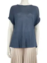 Blue Sequin Accent Knit Top