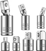 HAUAGEZWU 7-Pack U-Joint Impact Socket Adapter & Reducer Set - 1/4 Inch, 3/8 Inch, And 1/2 Inch Drive U-Joints - 2 Adapters - 2 Reducers(Silver)