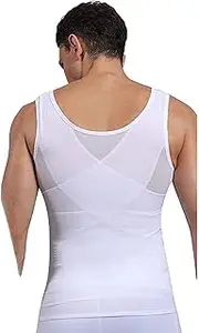 [WUJNANG] Men's Slimming Vest Men's Body Shaper Chest Binder, Flat Compression Vests, Slimming Undershirt, Bust Corset,White-Large