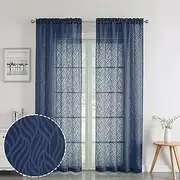 Chyhomenyc Marilyn Navy Blue Sheer Curtains 84 Inch Length 2 Panels, Light Filtering Breathable 3D Leaf Clip Jacquard Textured Curtain Drapes for Bedroom Living Room Window, 38Wx84L Inches