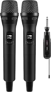 FerBuee Wireless Microphone Dual Professional Cordless Handheld Microphone System for Amplifier, PA System, Karaoke, Meeting, Party, Church, DJ, Wedding (Black & Black)