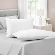 MARTHA STEWART Down Alternative Pillows King Size Set of 2, Plush Cooling Pillow for Back, Stomach or Side Sleepers, Memory Foam-Like Fiber Fill, Dobby Stripe, 20" x 36", White