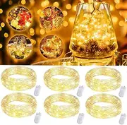 6 Pack Fairy Lights Battery Operated 7ft 20 LED Mini String Lights Twinkle Lights Silver Wire Firefly Starry Lights for Mason Jars Wedding Party Christmas Centerpiece Table Decorations, Warm White