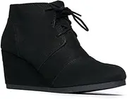[J. Adams] Roxy Wedge Booties - Casual Lace Up Low Heel Closed Toe Ankle Boot