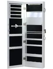 [Levede] Dual Use Wall Mounted Hang Over Mirror Jewellery Cabinet LED Light in White