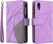 LEMORRY Case for iPhone XR, Zipper Wallet Case with 9 Card Slots & Money Pocket Cover Pouch, Media Stand & Hand Strap Flip Leather Phone Case for iPhone XR, Purple