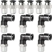 Angle and Straight Combination 12 mm Pipe AD x 1/2 Inch BSP Thread Push-Fit Fittings PC12-04+PL12-04 (Pack of 12)