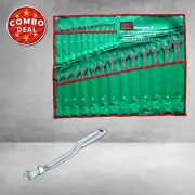 jimy Spanner Set 7mm to 21mm & 1/4" to 1" Ring Open Ended CrV 24pc + Spanner Ext