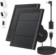 Solar Panel for Ring Camera, 2 Pack 4W Solar Charger Compatible with Ring Spotlight &Stick Up Outdoor Cam Battery, 10FT/3M Long Cable with USB-C to Ring Barrel Plug Adapter, Black