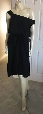Womens Mossimo Black Asymmetrical Collar Dress Drawstring Waist Large