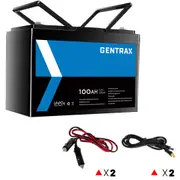 Gentrax 12V 100Ah Lithium Battery + 2* XT60 Connector DC6530 + 2* 1.5m Cigarette Lighter Cable