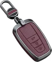 ontto Leather Key Fob Cover Keyring fit for Toyota CHR RAV4 Camry C-HR Corolla Prado Prius 2016 2017 2018 2019 2020 Accessories Zinc Alloy Smart Key Case Shell Key Holder Bag Keychain 3 Buttons Red