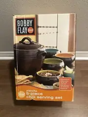 NEW Bobby Flay PLANCHA Chili Stew Bean Pot + 4 Bowls