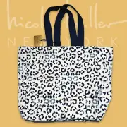 New NICOLE MILLER Fabric Shopping Bag Cotton Canvas/ Web Handle Leopard Print