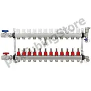 12-Branch PEX Radiant Floor Heating Manifold Set - Stainless Steel, for 1/2” PEX