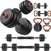 FEIERDUN Adjustable Dumbbells, 20/30/40/50/70lbs Free Weight Set with Connector, 5 in1 Dumbbells Set Used as Barbell, Kettlebells, Push up Stand, Weight Plate, Fitness Exercises for Home Gym
