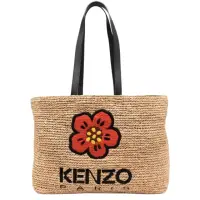 在飛比找momo購物網優惠-【KENZO】BOKE FIOWER 黃褐色 草編包 側背包