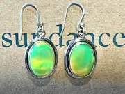 NEW $188 Sundance AURA OPAL Lime Green Sterling Silver 925 Oval Dangle Earrings