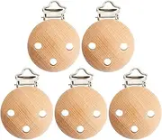 Pacifier Clip Replacement, 5pcs 1.2inch Wood Pacifier Clip with Hole, Portable Pacifier Holder for Pacifier, Teether, Soother and Toy