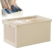 Storage Containers for Clothes - Fabric Bins with Lid and Handle,Clear Window Stackable Drawer Organizers, Folding Box for Nursery Bedroom Home Closet