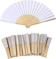 20 Pcs Handheld Folded Fan Bamboo Folding Paper Hand Held Fans for Wedding, Party Favor,Home Decoration and Children's Painting DIY (White)