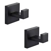 Catzon 2 Pack Bathroom Hooks 304 Stainless Steel Square Wall Hooks-Black