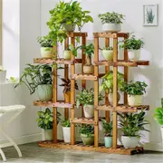 Fin 11 Tier Wood Plant Stand Carbonized 17 Pots Flower Holder Balcony Home Garden