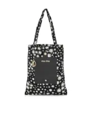 Miu Miu Tote NWT Faille Fabric Black Print Folding Small Bag Purse Retail $475
