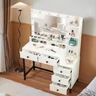 Vanity Makeup Desk Dressing Table with Vanity Mirror,LED Light Bulbs,5 Drawers