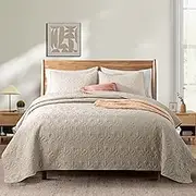 PEACE NEST 3 Piece Quilted Coverlet Set with Pillow Shams, Lightweight All Season Bedspread Bed Cover Full/Queen Size, Khaki((90"X90")