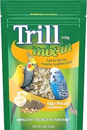 Trill Mix-in Egg & Biscuit Supplement 500g – with Super Cereals, Chia Seeds, Vitamins & Minerals for Extra Nutrition – Bird Food Supplement for Budgies, Canaries, Cockatiels and Other Parrots
