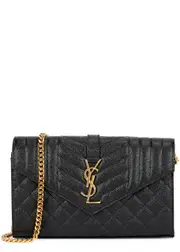 Saint Laurent Envelope Leather Wallet-on-chain, Leather Wallet, Black One Size