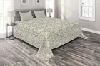 Geometric Quilted Coverlet & Pillow Shams Set, Moroccan Floral Art Print