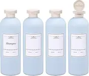 ASEVAT Plastic Empty Squeeze Bottle Refillable Lotion Containers, Cream Shampoo Leak Proof Travel Bottles (Blue, 13.5-Ounce-4-Pack)
