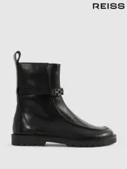 Reiss Black Safia Leather Chain-Strap Ankle Boots (AA3669) | $180