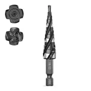 Four Spiral Flute Step Drill Bit 1/8"-1/2" (13 Step) 1/4" Shank for Aluminum, Wo