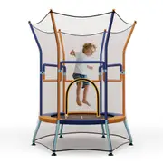 Costway Birthday Trampoline Outer Height Armrest Rebounder w/Security Enclosure Net Outdoor Jumping Fun Gift Orange