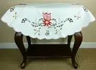 Embroidered Christmas Red Candle Embroidery Fabric Tablecloth Topper 33" Round