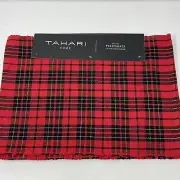 Tahari Home Plaid Black Red Christmas Holiday Placemats Set of 6, 13"X19"