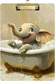 Cartoon Cute White Bathing Elephant clipboard with Organizer Transparent for Police Office Nurse Football Coaches Tabla para escribir con Clip Size 9 x 12