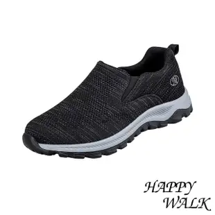 【HAPPY WALK】網面健步鞋/舒適透氣網面飛織緩震軟底休閒健步鞋-男鞋(黑)