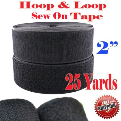 2" Black Sew-on Hook & Loop Tape 25 Yards Fastener Tape Sew On Style 75' 50mm