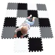 18 Pieces Puzzle Play Mats, Soft Baby Play Mat, 87×172×1cm White Black Grey