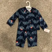 just one you boy’s button up shark’s With Santa Hats pajamas Size 18 Months- NWT