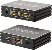8K HDMI 2.1 Splitter 1 in 2 Out, 1x2 HDMI Splitter Support 8K@60hz, 4K@120hz, EDID, 48Gbps, 3D, HDR 10+, HDCP2.3, Dolby Vision, 3.5mm Audio Output, Mirror Dual Monitors for PS5 SkyQ Xbox NVIDIA AMD NS