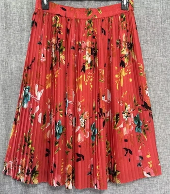 Liz Claiborne Size XL Orange Teaberry Multi Floral Pleated Lined Pull-On Skirt