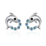 Silver plating Cute Dolphin Love Ball Animal Stud Earrings for Women Jewelry