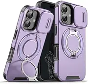 YueHealthy for iPhone 14 Pro Case with Slide Camera Cover,Built-in 360° Ring Kickstand, Military Grade Shockproof Protective Magnetic Phone Case for iPhone 14 Pro,Purple