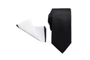 2pc Jeff Banks Men's Ivy League Formal Suit Tie & Pocket Square White Black