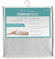 Tempur-Pedic Cool Tot Cooling Fitted Waterproof Baby Crib Mattress Protector, Crib Mattress Topper, Crib Mattress Pad, Toddler Bed Mattress Protector, Machine Washable/Dryer Friendly, 52” x 28”- White